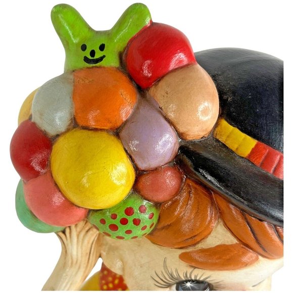 Handmade Ceramic Clown Figurine Holding Balloons Hand Painted Hobo Selling VTG - Picture 3 of 9